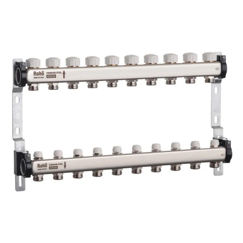 Колектор на 10 контурів Roho R805-10 - 1" з термостатичними та запірними клапанами 