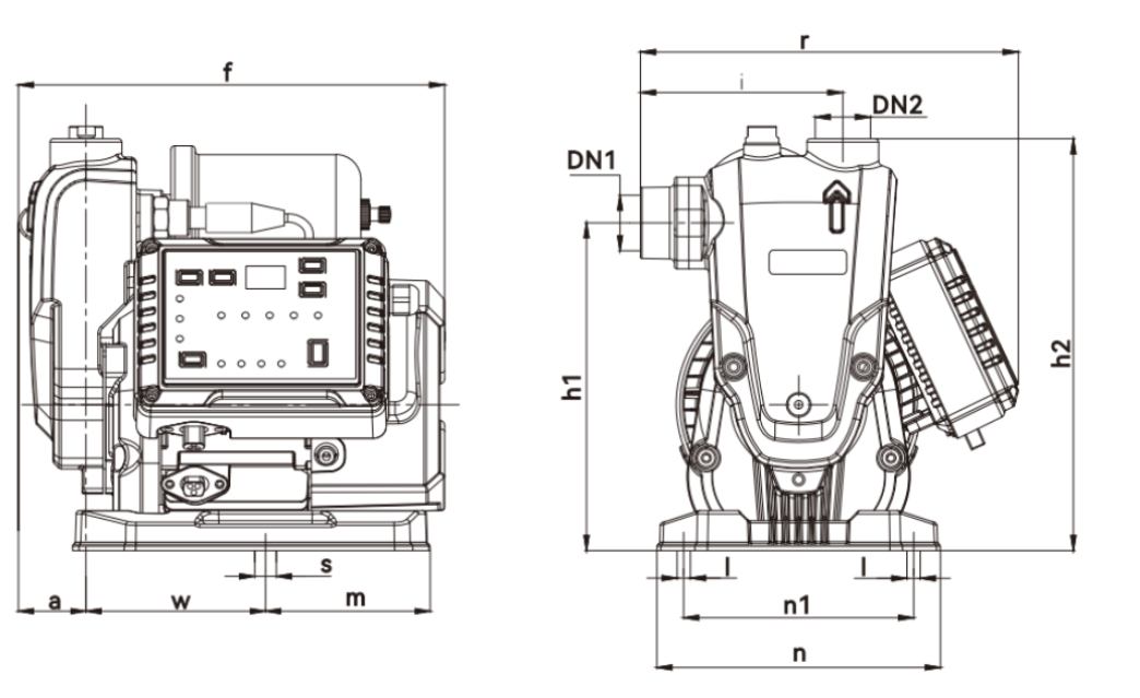 Габаритні розміри Насосна станція Prodn 1WZB-35 DC Hmax=40м, Qmax= 60 л/хв 