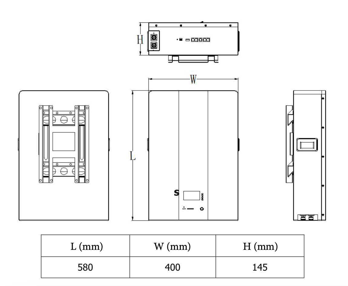Габаритні розміри Технічні характеристики Акумулятор LiFePO4 100ah (А-годин) Must LP16-48100, BMS100A@16S, 51.2В    