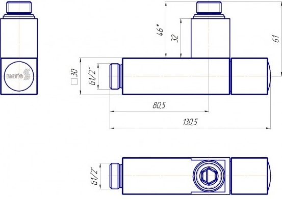 Габаритні розміри Кран кутовий MARIO профільний, золото, сатин 