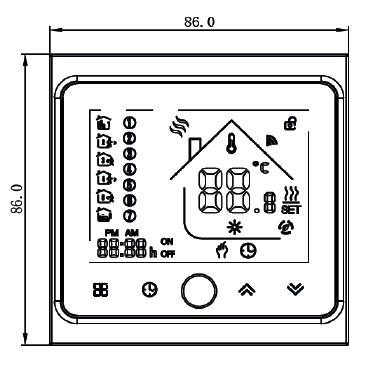 Термостат ZigBee Tervix для водяної/електричної теплої підлоги. Розміри 1