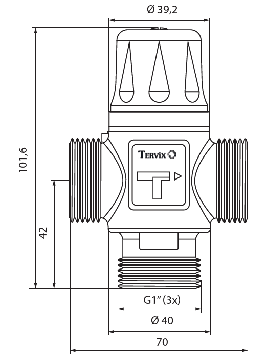 Термостатичний змішувальний клапан Tervix Pro Line TMV,35-60С. Розміри
