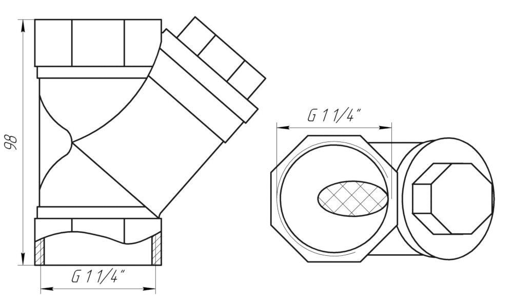 Габариты фильтра грубой очистки Itap 1 1/ 4"