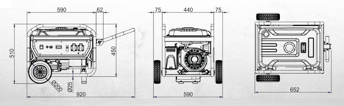 Габаритні розміри Бензиновий генератор 3 кВт MOSA GE 3900