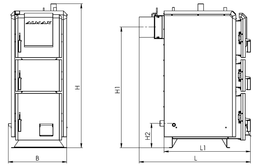 Габаритні розміри Котел тривалого горіння Almax Class D 12кВт 