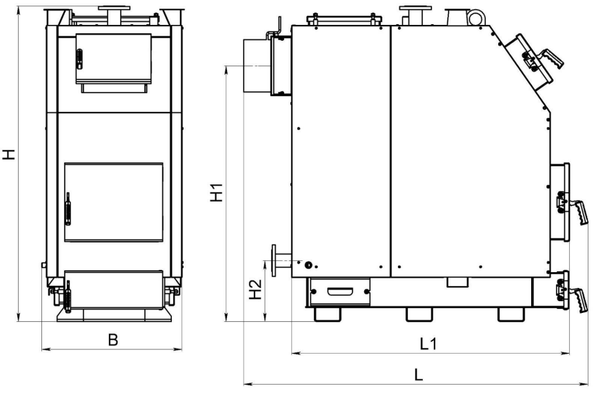Габаритні розміри Котел тривалого горіння Almax Class P 500кВт 