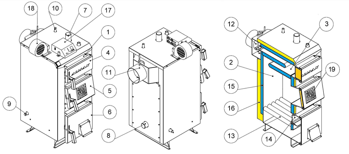 Конструкція Котел твердопаливний ALMAX Class B 20 кВт
