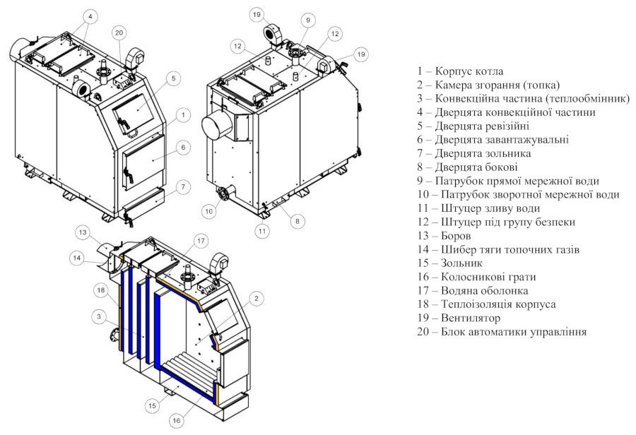 Схема твердотопливного котла KRONAS PROM 98 кВт