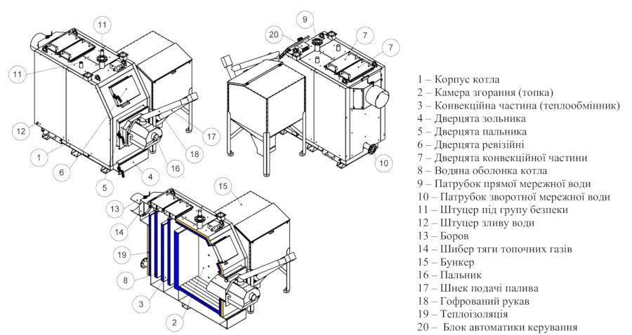 Схема котла KRONAS PROM-PELLETS 250 кВт