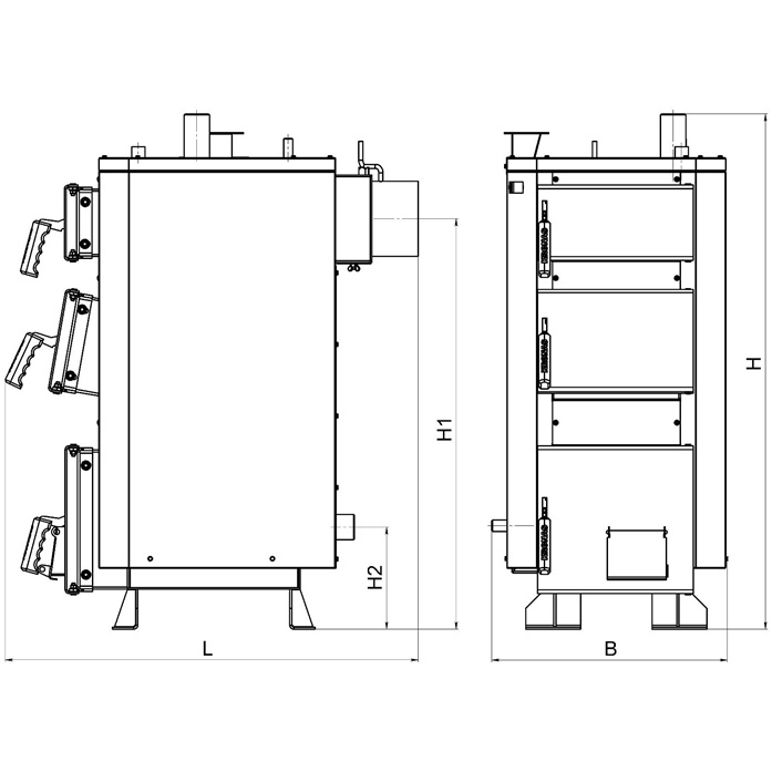 Размеры Котел твердотопливный Kronas Standart 10 кВт без комплекта автоматики и вентилятора