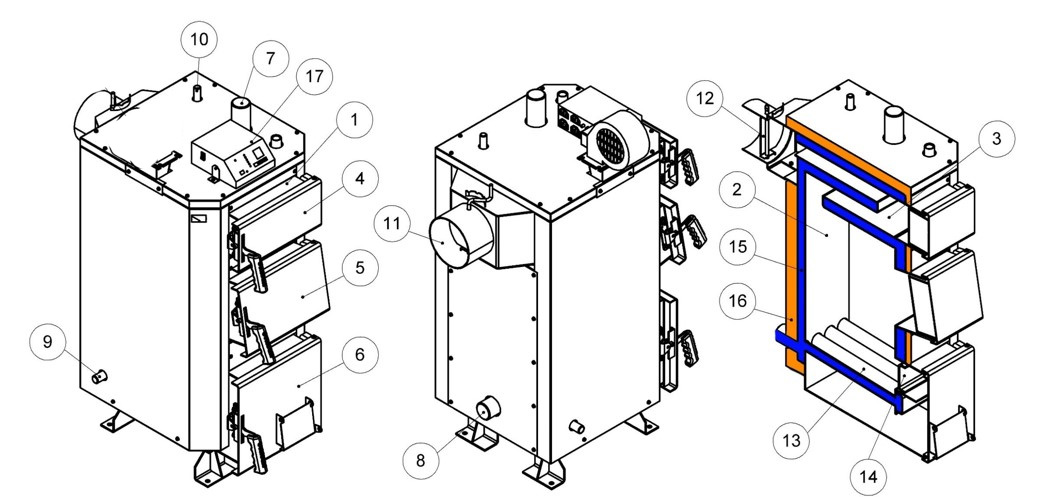 Котел твердотопливный Kronas Standart 10 кВт без комплекта автоматики и вентилятора