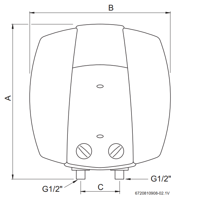 Габаритні розміри Бойлер Bosch TR2000T 10 Т (під мийку) 10 літрів 1.5 кВт