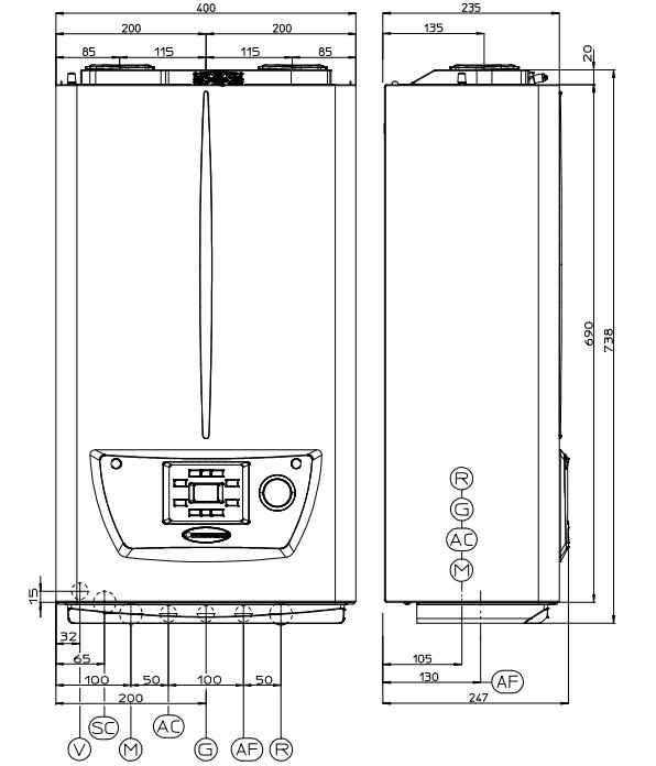 Розміри Газовий котел Immergas Victrix OMNIA 25 двоконтурний конденсаційний 