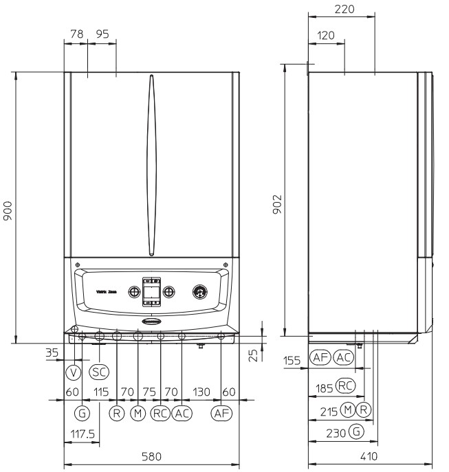 Размеры Газовый котел Immergas Victrix Zeus 25 двухконтурный конденсационный