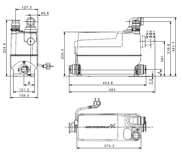 Габаритные размеры Канализационная установка Grundfos Sololift2 C-3 (97775317)