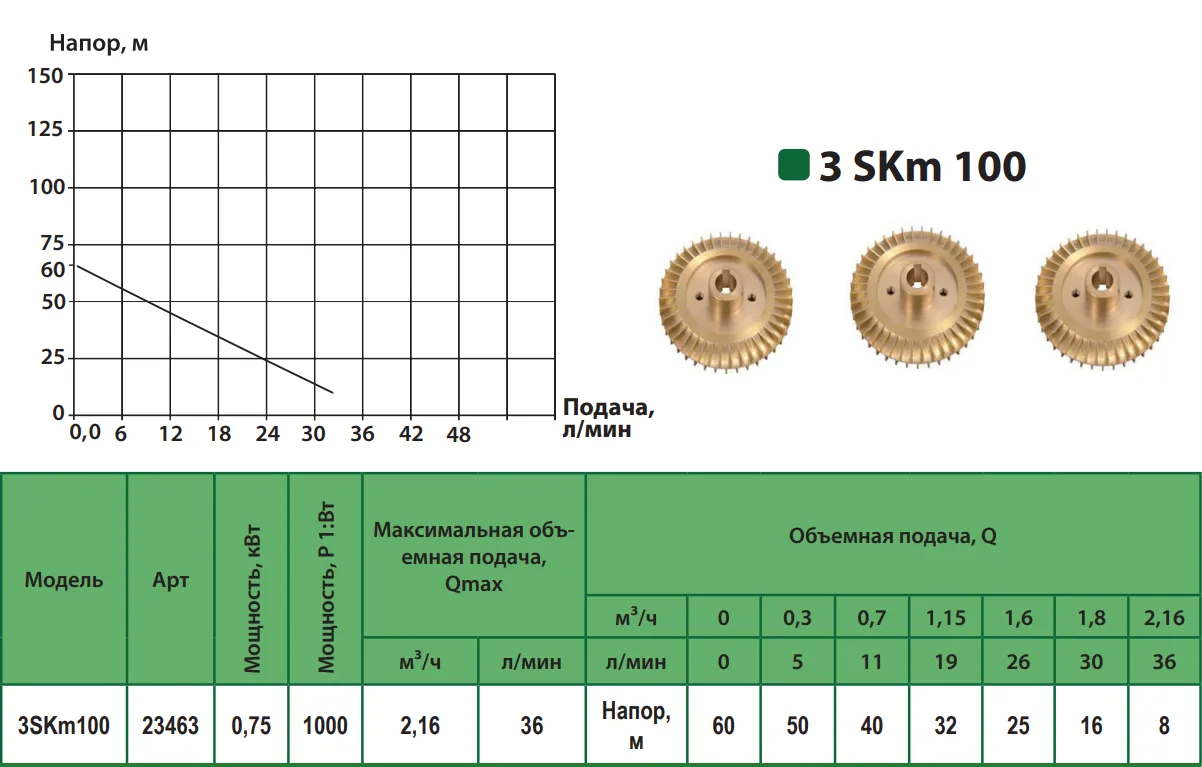 Производительность Насос вихревой скважинный ALBA 3SKm100