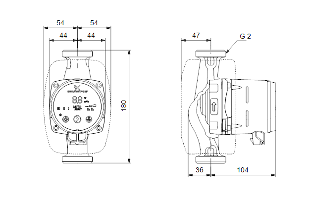 Габаритні розміри Grundfos ALPHA2 32-60 180