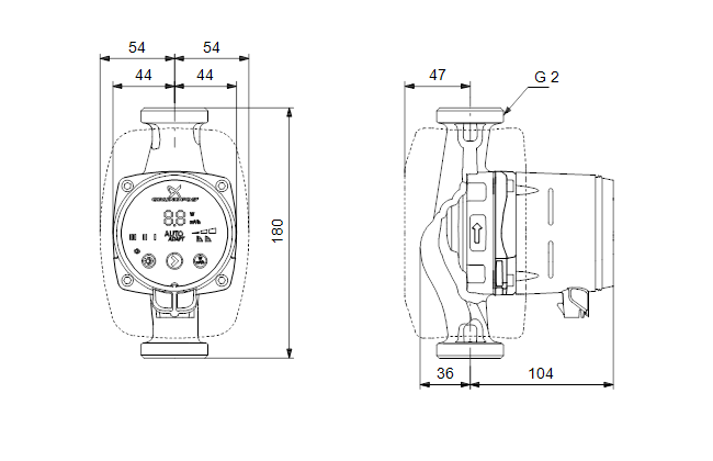 Габаритные размеры Grundfos ALPHA2 32-80 180