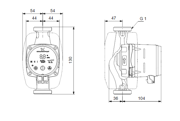 Габаритні розміри Grundfos ALPHA2 15-40 130
