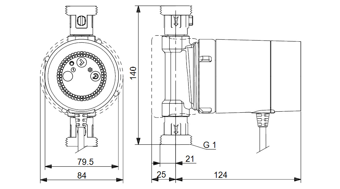 Габаритні розміри Grundfos COMFORT 15-14 BXDT PM