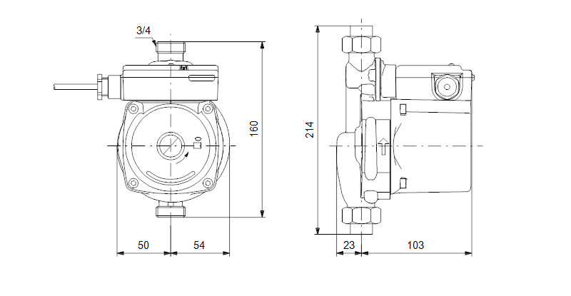 Габаритні розміри насоса для підвищення тиску Grundfos UPA 15-90