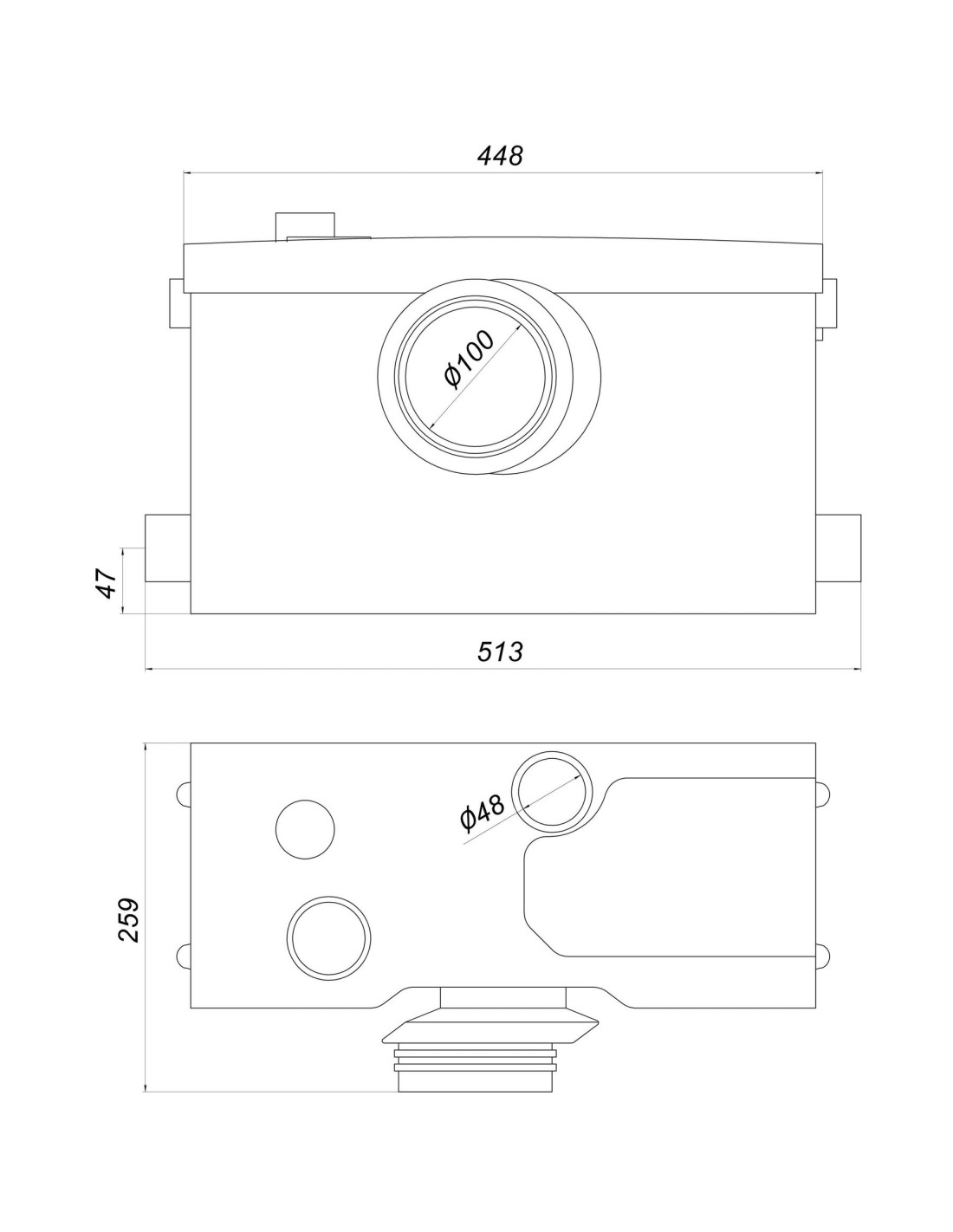 Розміри Каналізаційна установка VOLKS pumpe WC 800