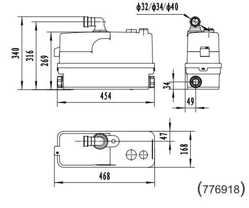 Розміри LEO 3.0 WC601C (776918) Станція каналізаційна (0.6кВт Hmax 8.5м Qmax 110л/хв 3 входи)