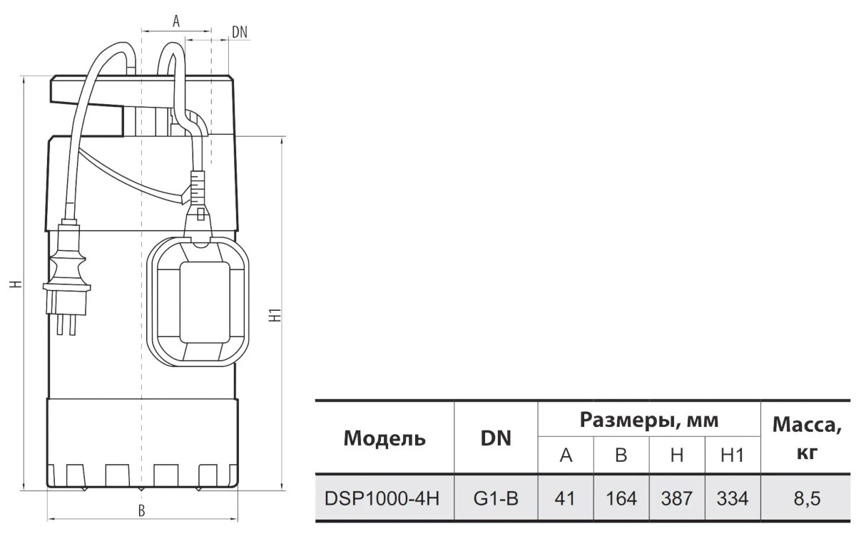 Габаритні розміри Дренажний насос NPO DSP1000-4H для чистої води