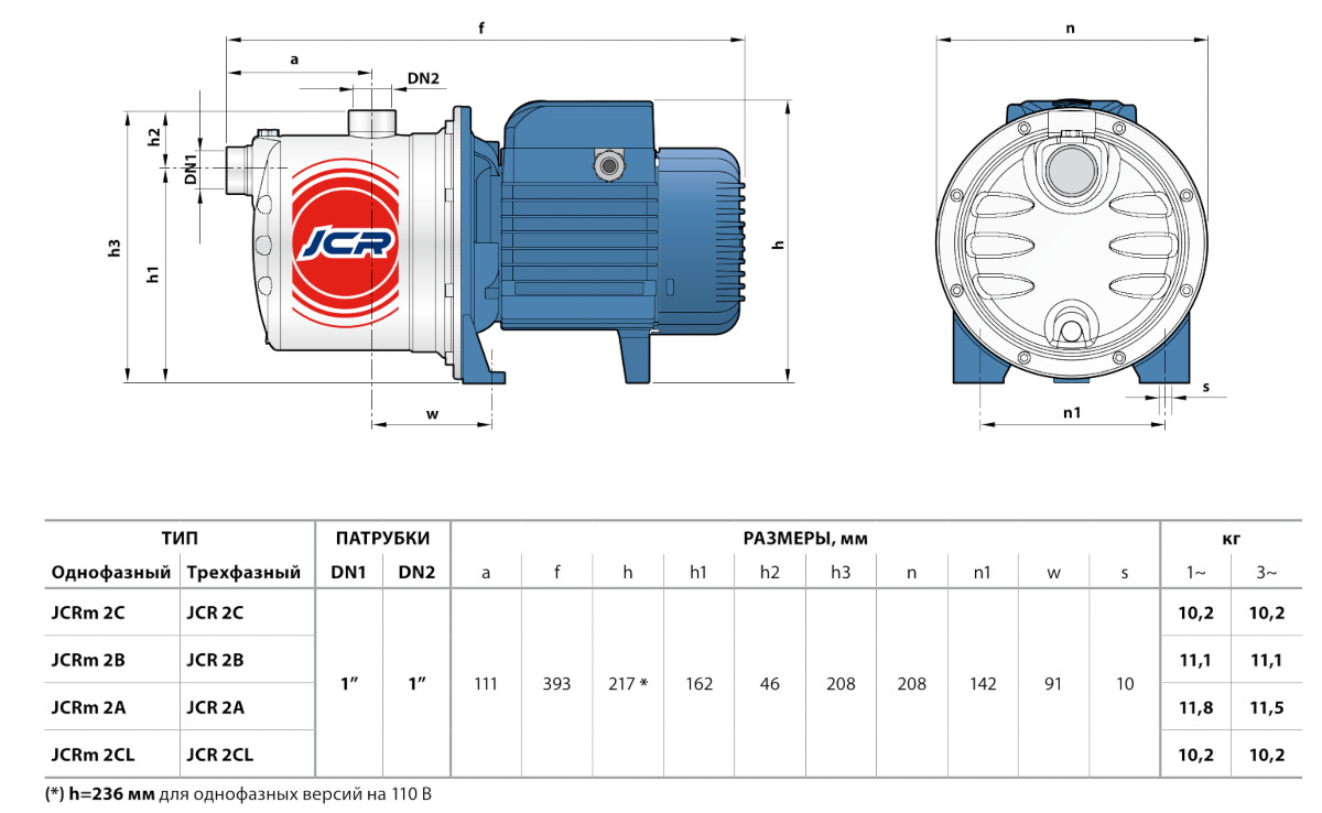 Габаритні розміри поверхневий насос Pedrollo JCRm 2C