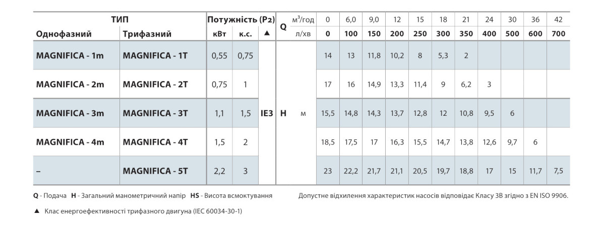 Робочі характеристики насосу для басейну Pedrollo Magnifika 2m
