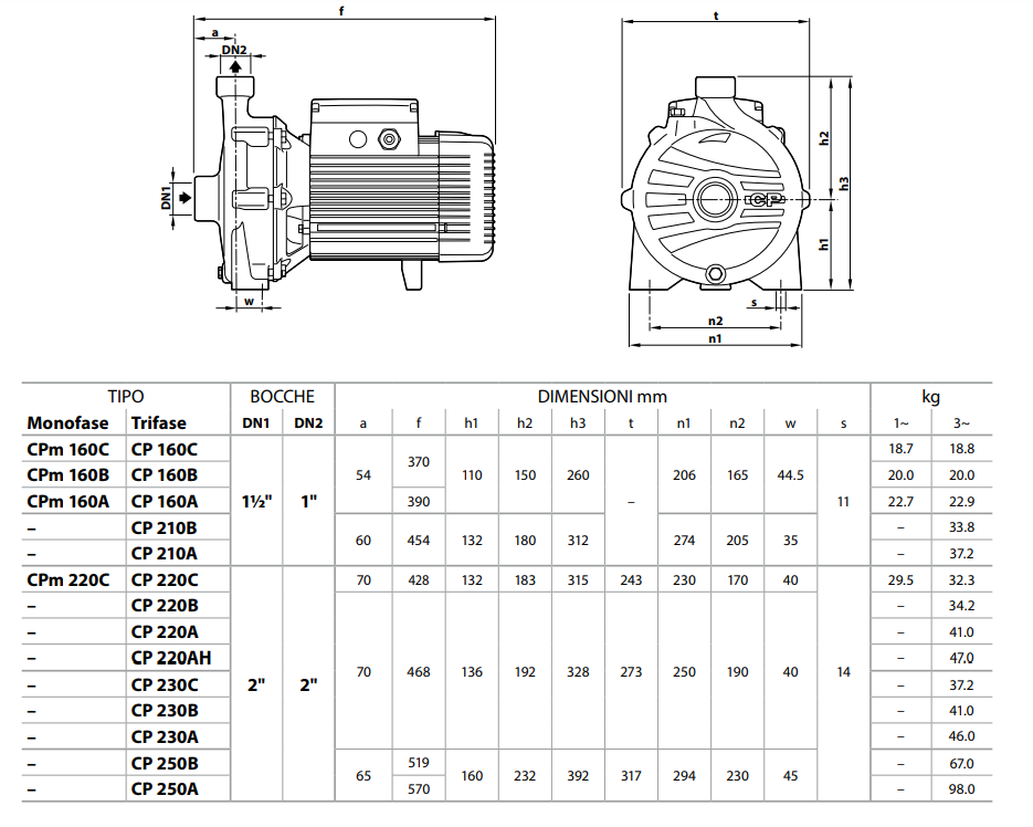 Конструкция Насос поверхностный Pedrollo CP 230A