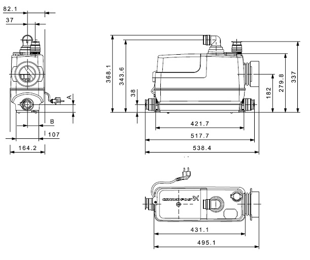 Габаритні розміри Каналізаційна установка Grundfos Sololift2 CWC-3 (97775316)