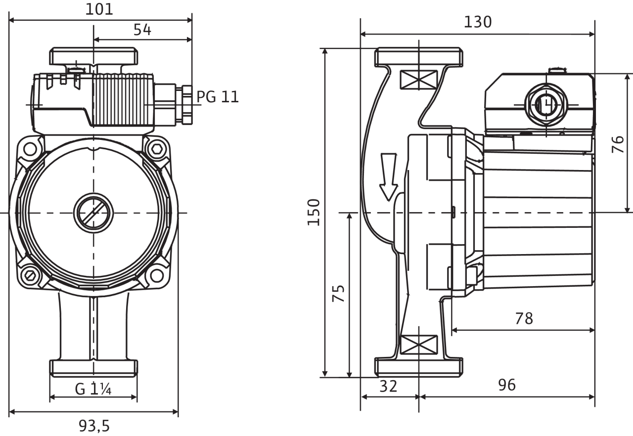 Габаритные размеры WILO Star-Z 20/4 EM