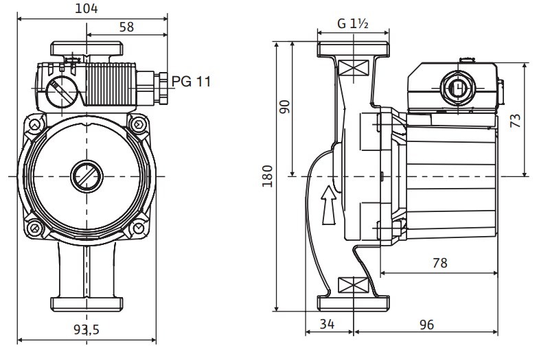 Размеры Циркуляционный насос Wilo RS 25/4 180 котловая серия