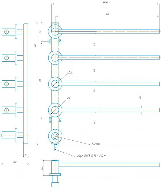 Габаритні розміри Рушникосушка електрична Mario Іннова 625х595  