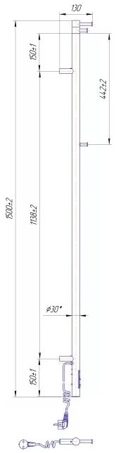 Габаритные размеры Полотенцесушитель электрический Mario Рей-И 1500х30/130 TR черный мат 