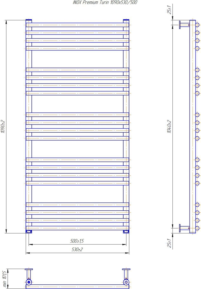 Габаритні розміри Рушникосушка водяна Mario INOX Преміум Люкс 1170х540/500