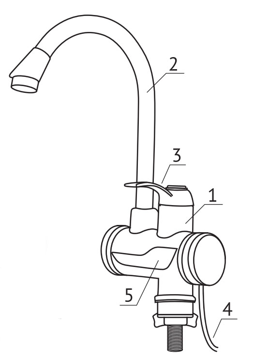 Конструкція Проточний водонагрівач Zerix ELW02-E ZX0448 з індикатором температури 