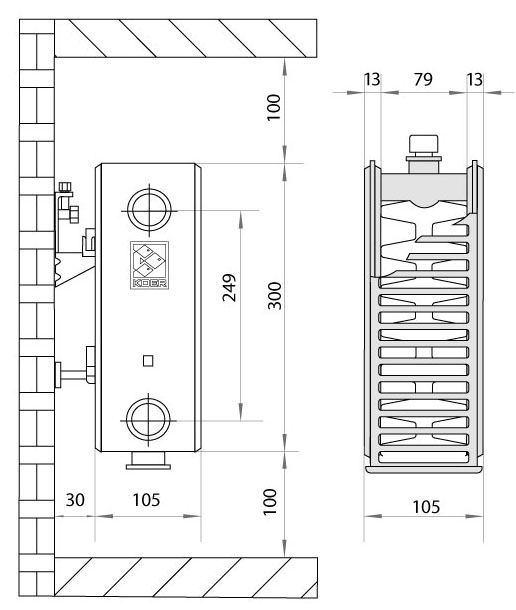 Габаритні розміри Сталевий радіатор Koer 22 тип 300х1000 RAD103 з нижнім підключенням   