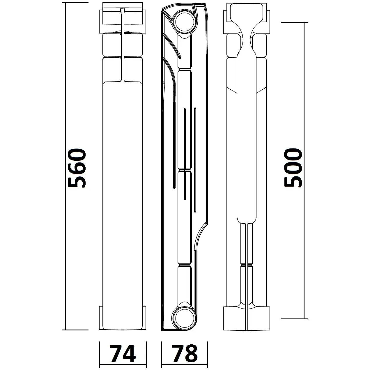 Розміри Біметалевий радіатор ENERGO BILIGHT 500/80 