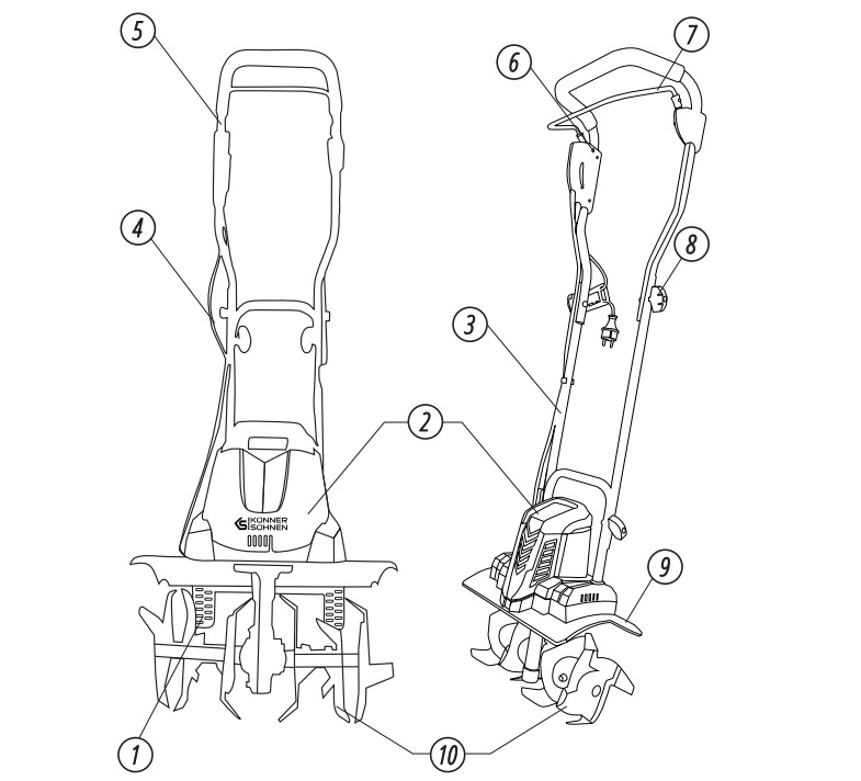 Конструкція Електричний культиватор Konner & Sohnen KS 1000T E