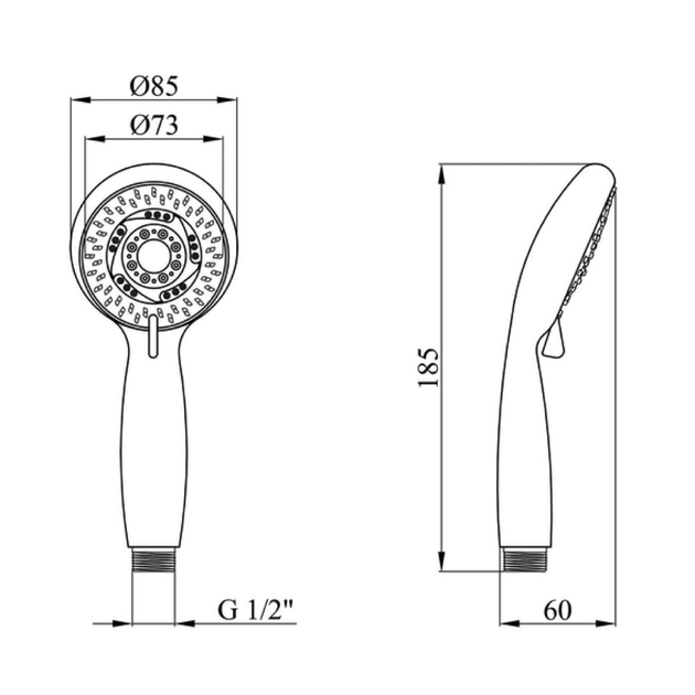 Ручной душ WEZER WKY-04 параметры размеров