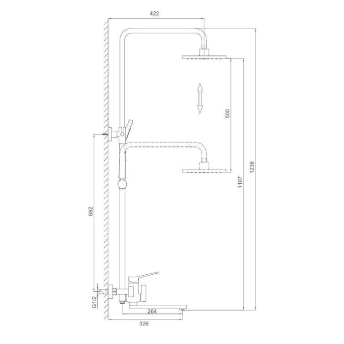 Описание размеров душевой системы Frap F2462