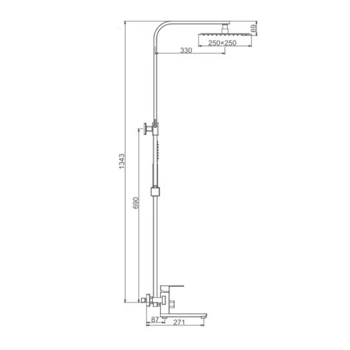 Описание размеров душевой системы Frap F24802-6: