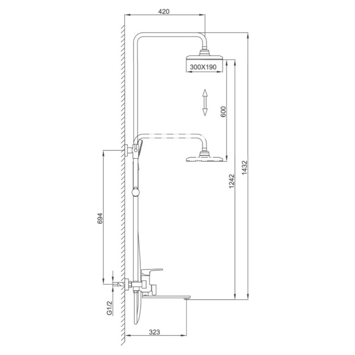 Описание размеров душевой системы Frap F2471-9