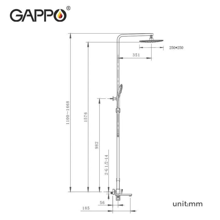 Опис розмірів душової системи GAPPO G2417-9