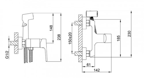 Габаритні розміри Гігієнічний душ Frap F2071-6
