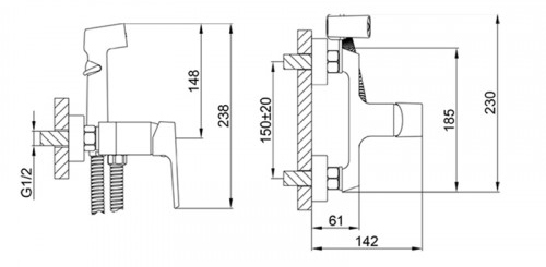 Габаритні розміри Гігієнічний душ Frap F2071