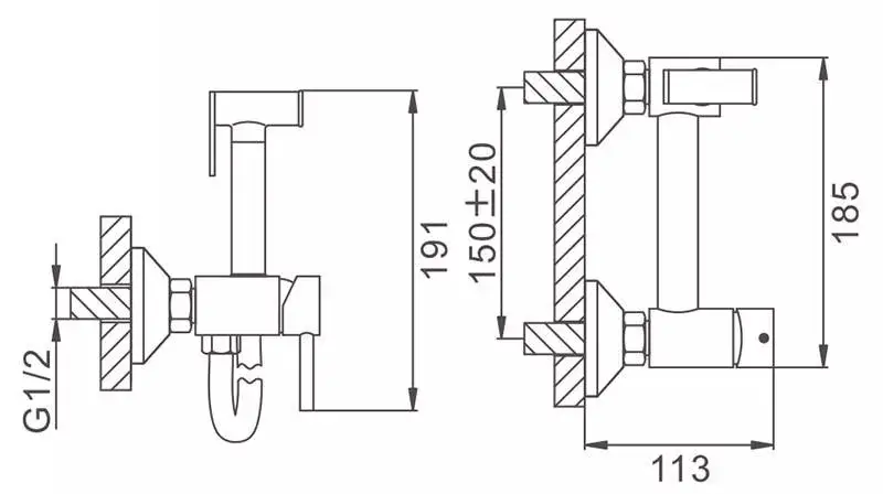 Габаритные размеры Гигиенический душ Frap F7503-4, бронза