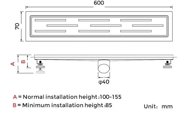 Габаритні розміри Душовий трап GAPPO G86007-1 нержавіюча сталь 